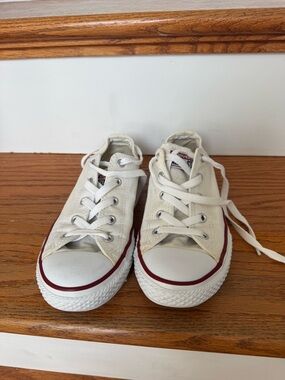 Converse Women’s Low-Top Canvas Sneakers - White with Maroon Trim